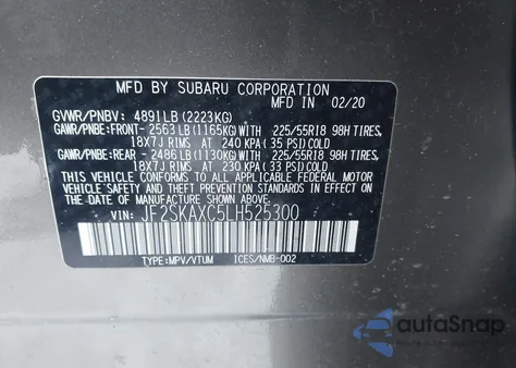 2020 Subaru Forester Touring from USA, damaged, VIN JF2SKAXC5LH525300